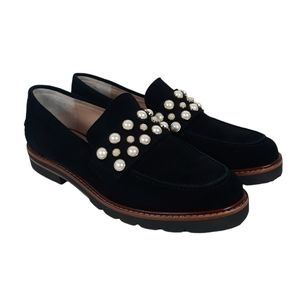 Stuart Weitzman Pearl Embellished Suede Loafers